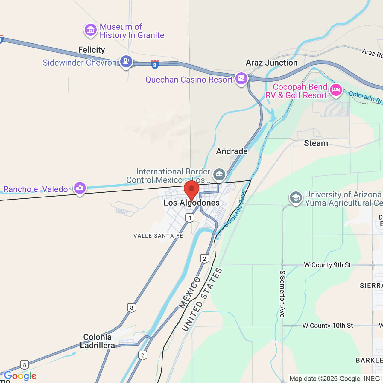 Google map image of our location in Avenida B y Calle Tercera Esquina Los Algodones, MX